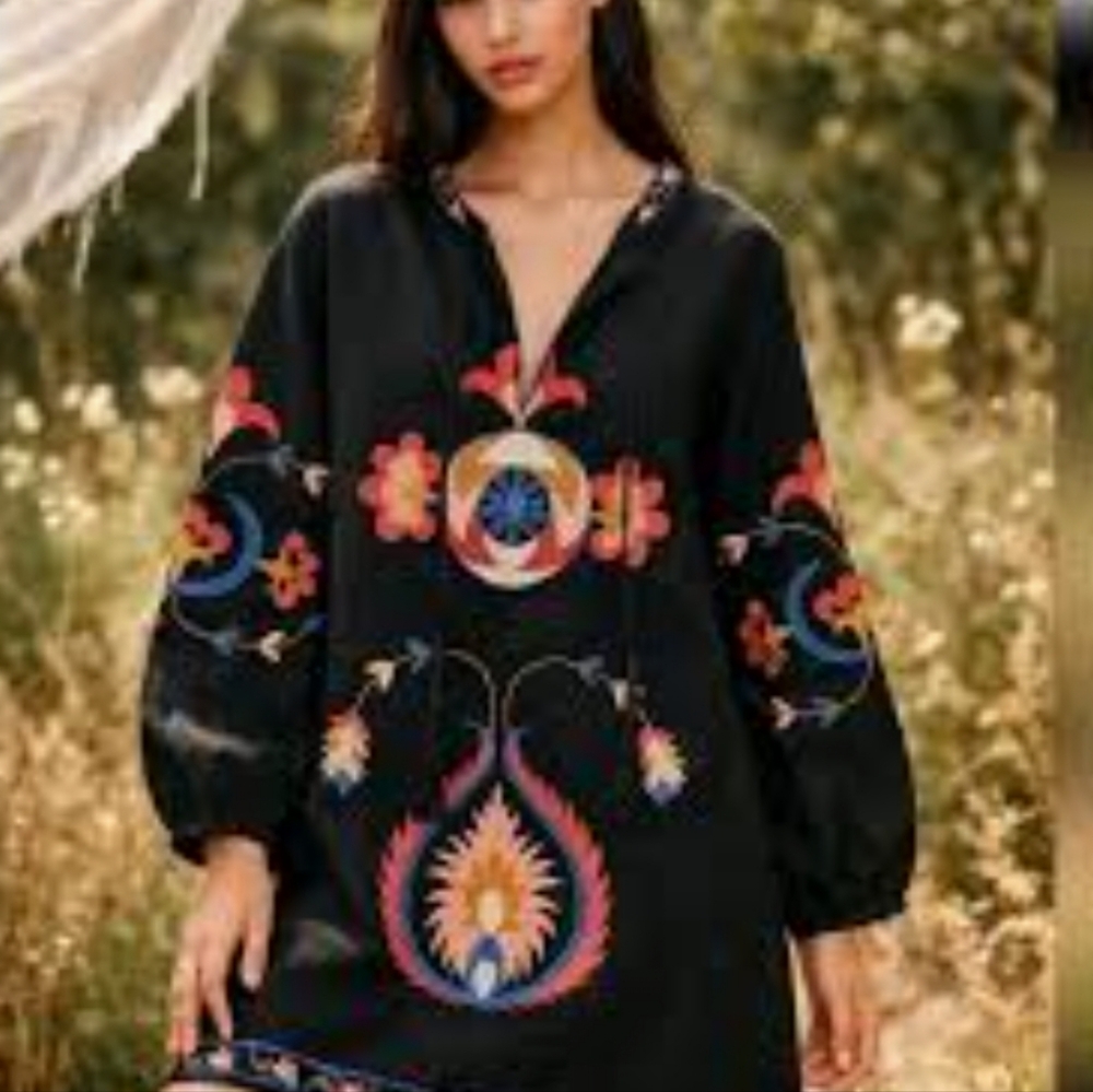 Boho Kaftan Tribal Embroidery Dress